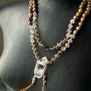 Clear quartz mookaite citrine mala Beaded Necklace boho jewelry meditation stran